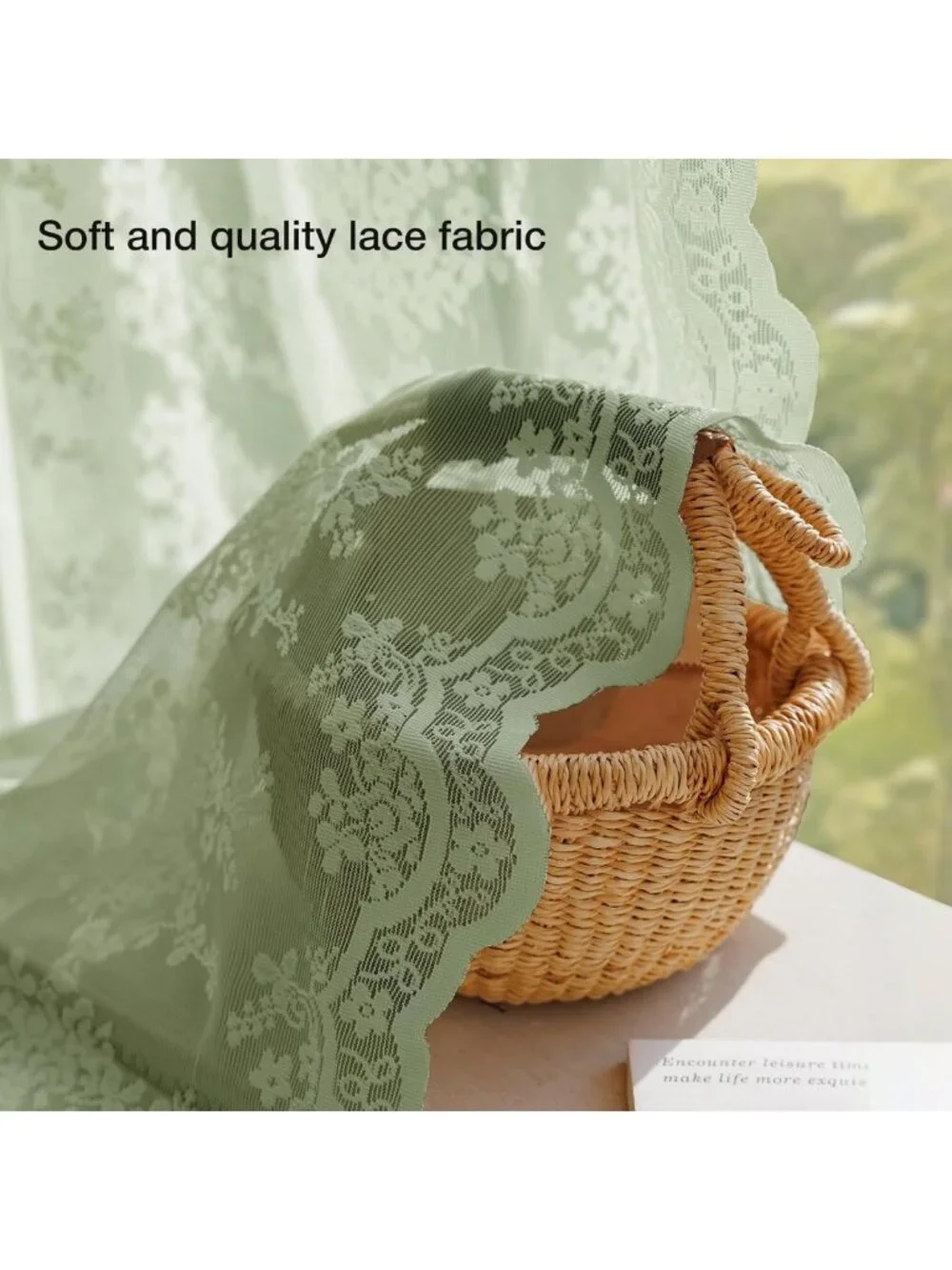Vintage Sage Green Lace Curtains - 84